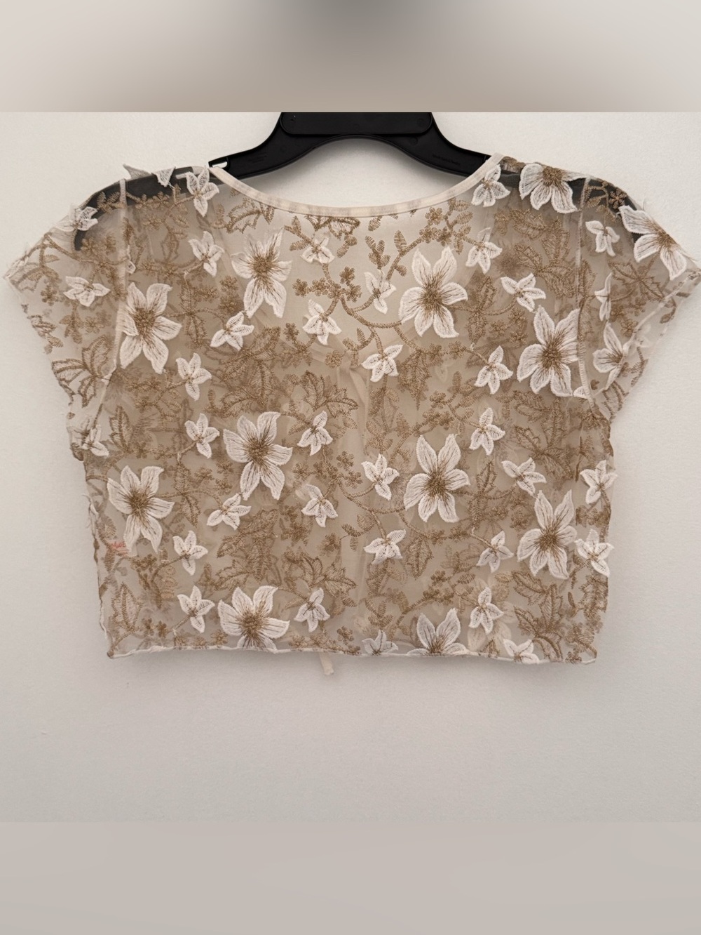 Embroidered Sheer Tie-Front Blouse - Cream - Picture 2 of 7